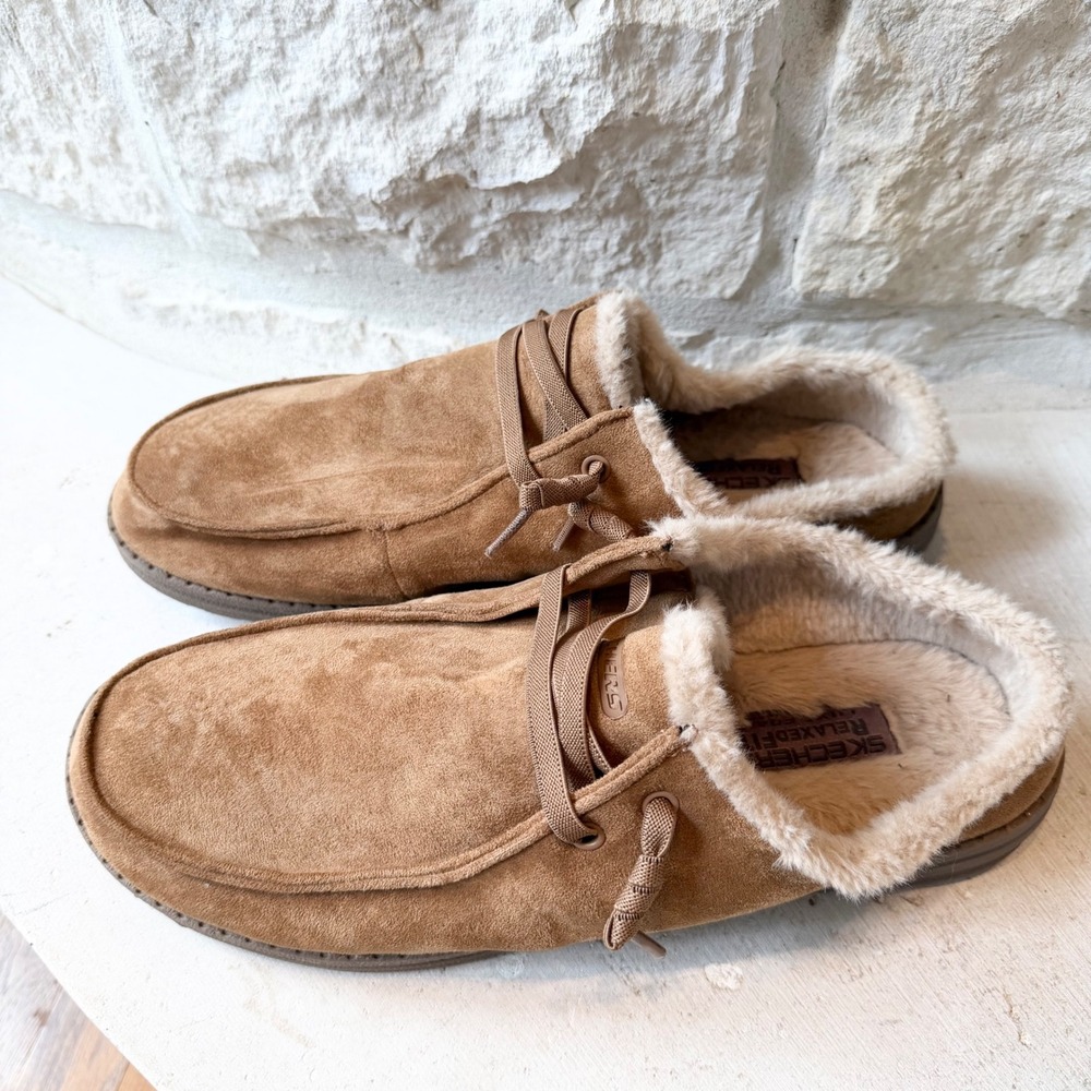 Skechers Melson Mozley Mens Faux Suede Fur Lined‎ Slipper Mules Tan Luxe Clogs
